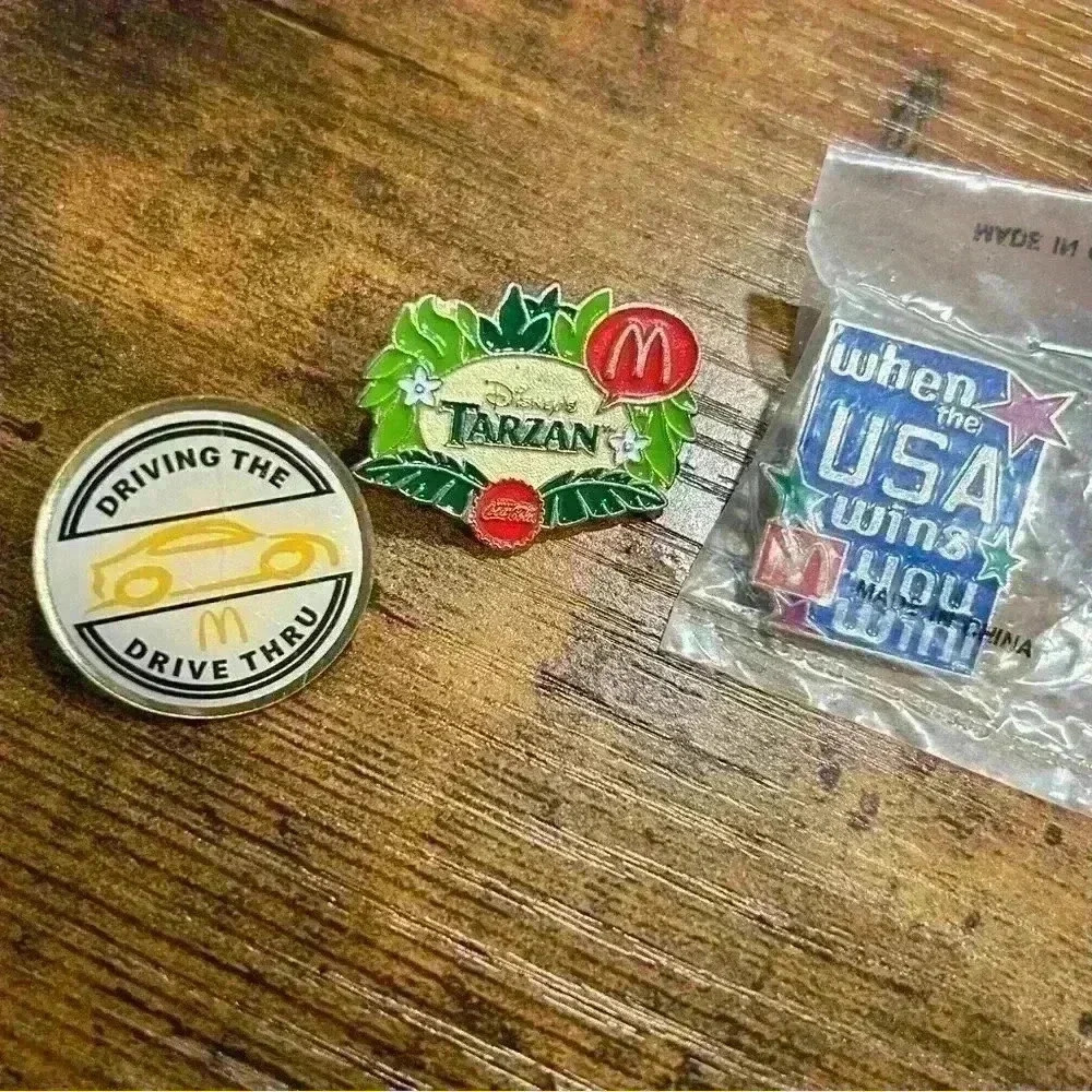 Vintage McDonald’s Collectible Enamel Pins Tarzan Olympics Drive Thru Lot Of 3